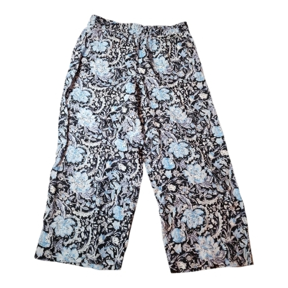 TAHARI | Blue Whute Grey 100% Linen Floral Women's Wide Leg Trouser Pants | XL - Picture 2 of 10